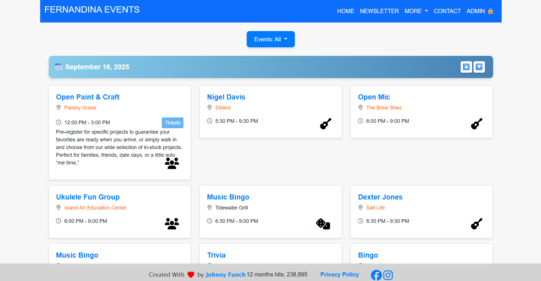Fernandina Events website screenshot